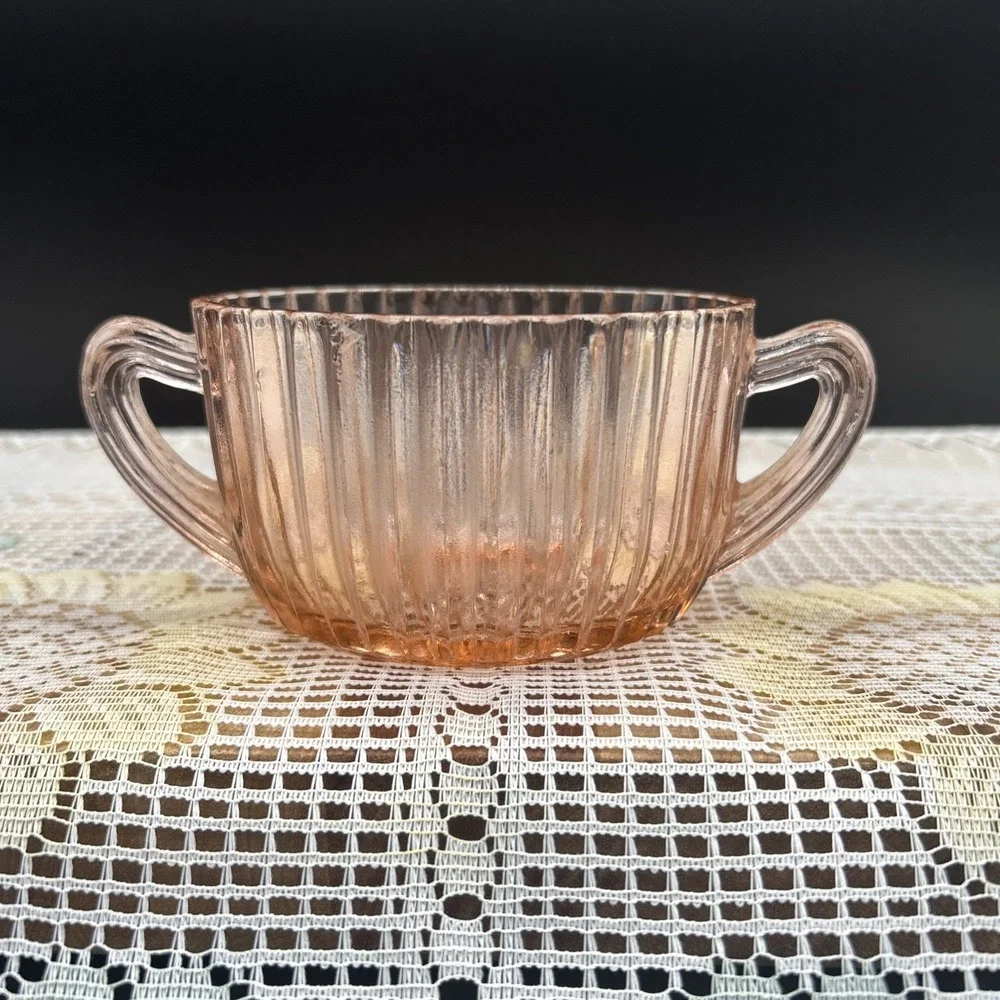 Anchor Hocking Queen Mary Pink Depression Glass Open Sugar Ribbed